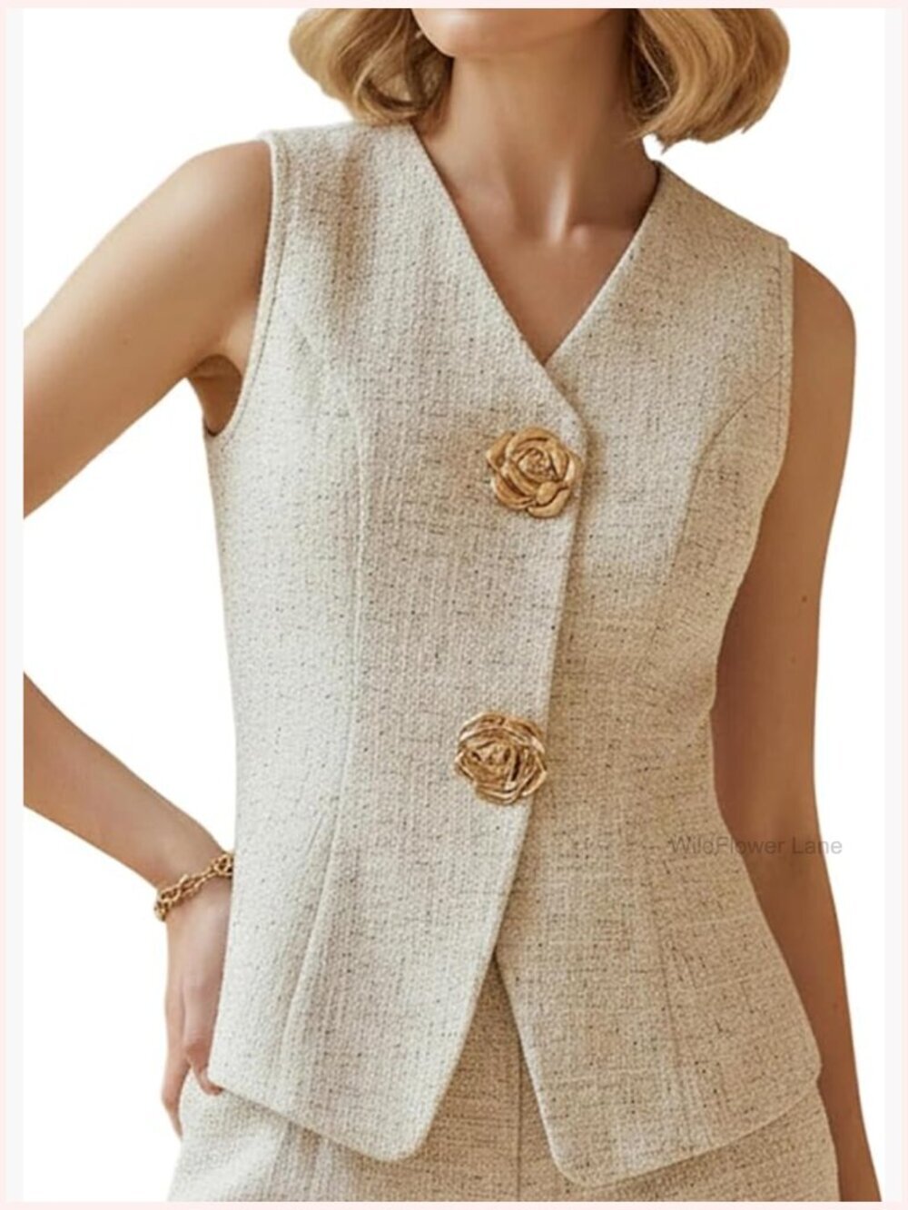 Sleeveless V-Neck Blazer Vest for Women - Business Casual Button Up Top